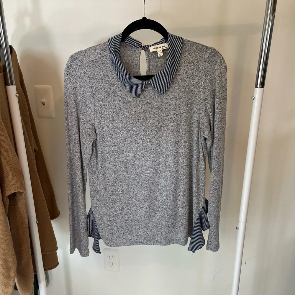 (4) Plus Size Professional Sequin Embellished Gray Blouse Beige  Sweater Office - Picture 8 of 16